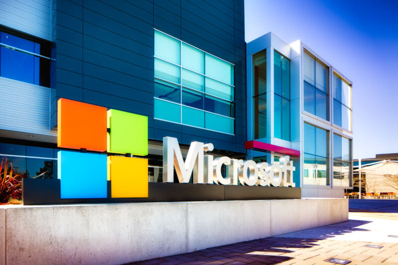 Microsoft sign at the entrance of their Silicon Valley campus in Mountain View, California.