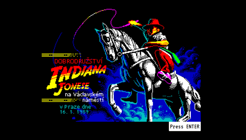 The loading screen of the browser-friendly version of ‘Indiana Jones in Wenceslas Square’ converted by Jaroslav Švelch and 8-bit veteran Martin Kouba.