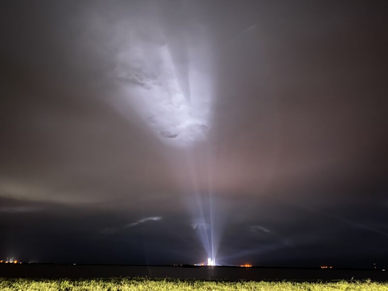 The Delta IV Heavy rocket lit up the night sky on Wednesday night, but not by launching.