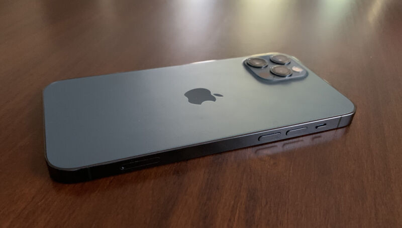 The side of the iPhone 12 Pro with the volume buttons