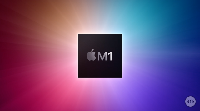 The graphic representing the Apple M1 chip, as presented by Apple at an event earlier this month.