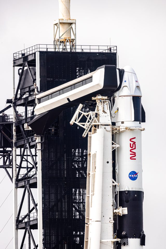 Image of a Falcon 9 rocket and Crew Dragon spacecraft.