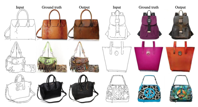 A generative adversarial network turns sketches of handbags into photorealistic images of handbags.