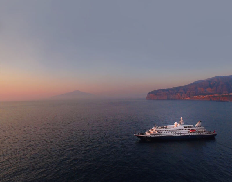 A Relatively Small Luxury Liner At Sea.