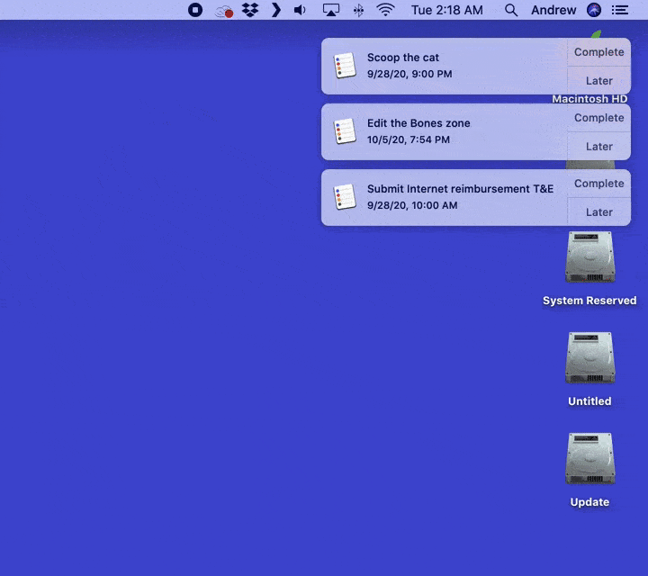 notifications os x split screen