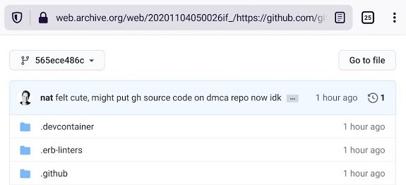 The source code leak disappeared from GitHub itself very quickly—and didn't stay up on web.archive.org for very long after that.