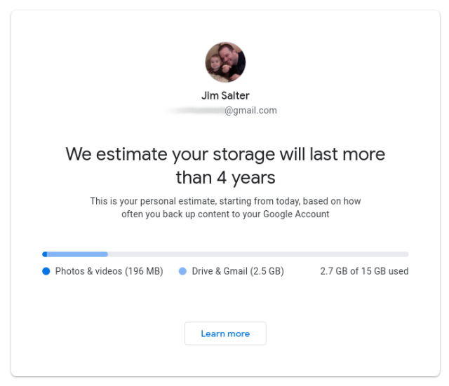 You might be bad at math, but Google isn't—the company will look at the rate at which you accumulate data and project the point at which you'll hit capacity limits.