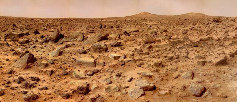 The Pathfinder rover took this photo. It didn't need oxygen, unlike the weak, fleshy humans that would like to follow its path.