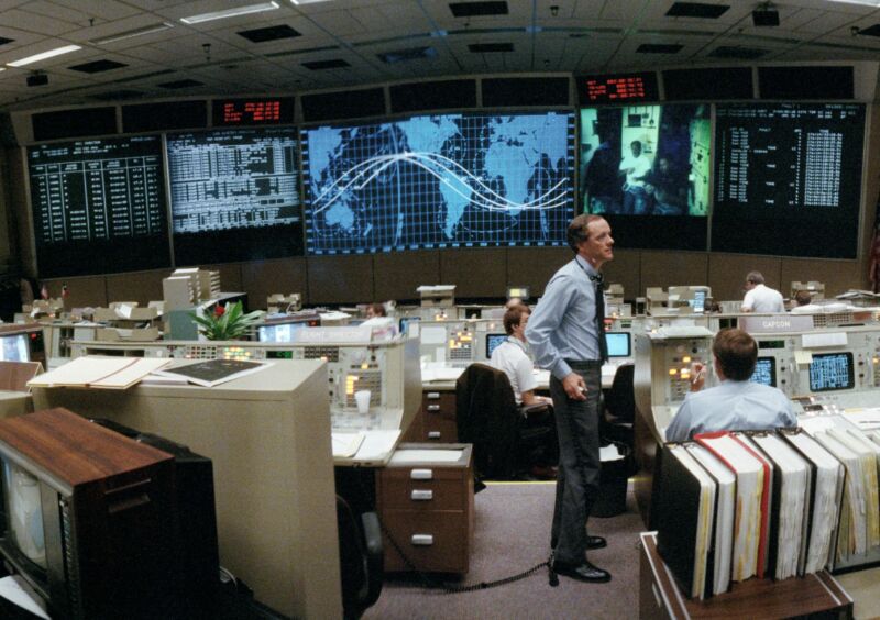 Flight Director James M. (Milt) Heflin, in Mission Control during the flight of STS-26 in 1988. 