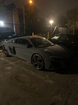 An Audi R8 at night