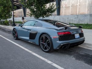 An Audi R8 seen from the rear 3/4s