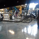 Messy cables in a classroom.