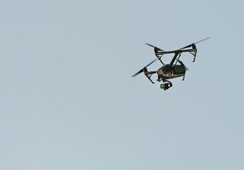 A DJI Inspire drone flying in Brandenburg, Germany.