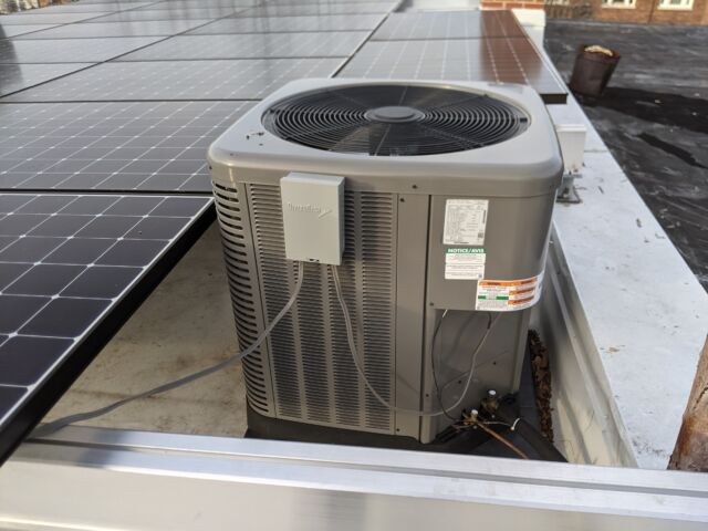 The condenser for our heat pump. It dissipates heat in the summer and dispels cold air in the winter.