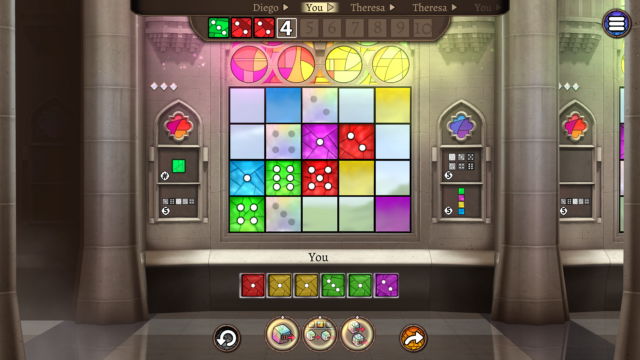 Roll the dice to make the most beautiful stained glass window in your cathedral.