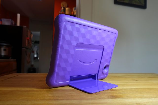 Amazon's Fire HD 8 Kids Edition tablet, complete with its protective bumper case.