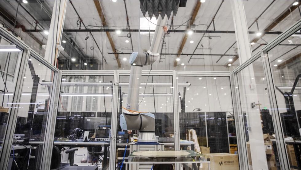 A Project Kuiper prototype antenna at an Amazon lab.