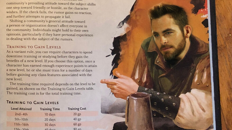 The face of actor Chris Pine has been photoshopped onto a Dungeons and Dragons information card.