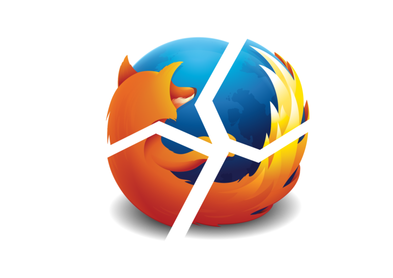 The Firefox logo is broken into 4 bits.