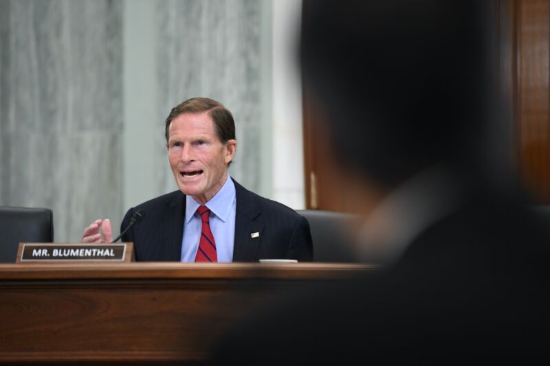 Senator Richard Blumenthal (D-Conn.) speaking at a Senate hearing.