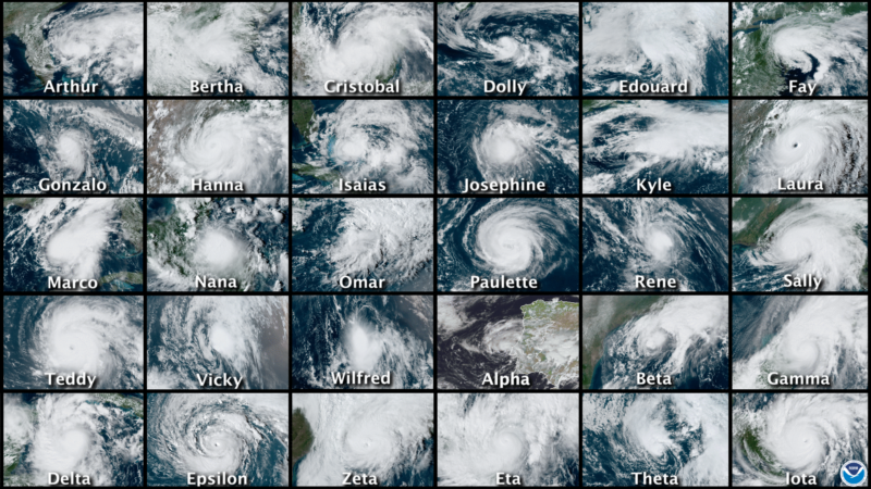 Satellite Photos Of Every Storm Are Lined Up In A 6X5 Grid.