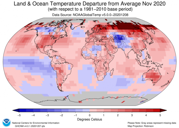 This was the second warmest November on record, globally.