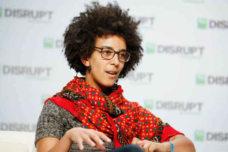 Former Google AI research scientist Timnit Gebru speaks onstage during day three of TechCrunch Disrupt SF 2018 at Moscone Center on September 7, 2018 in San Francisco, California. 