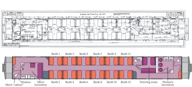 Schematic drawing of the Pullman car where John Wheeler spent the night on 6 January 1953.