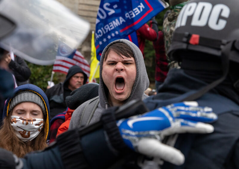 Pro-Trump rioters clashed with police outside the US Capitol January 6, 2021.