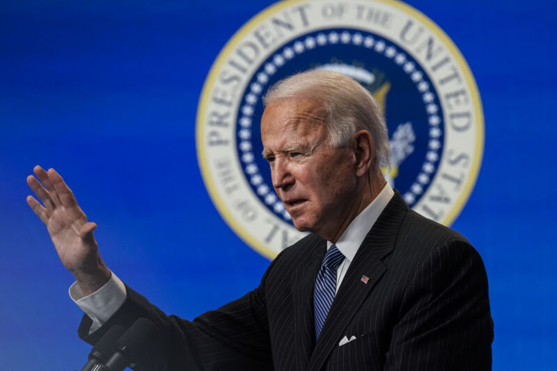 WASHINGTON, DC: President Joe Biden speaks before signing an executive order related to American manufacturing in the South Court Auditorium of the White House complex on January 25, 2021 in Washington, DC.