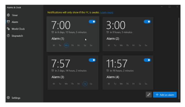 La dernière mise à jour des alarmes et horloges introduit de nouveaux éléments d'interface utilisateur, y compris des coins subtilement arrondis.