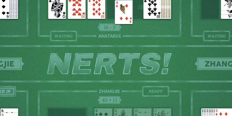 Nerts!  is the nice and free six-player card game that we could all use now