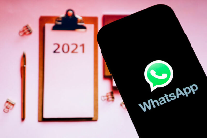 This photo illustration shows a Whatsapp logo