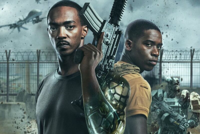 Anthony Mackie and Damson Idris must foil a a warlord's plan to launch a network of dormant nuclear weapons in <em>Outside the Wire.</em> “><figcaption class=