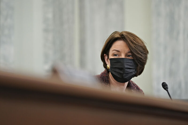 Sen. Amy Klobuchar (D-MN), during a Senate Commerce, Science, and Transportation Committee hearing on Jan. 21, 2021.