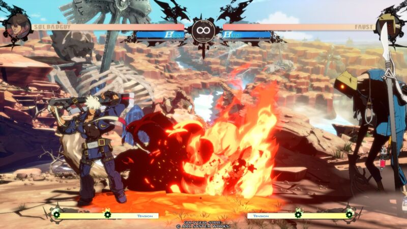 Sol Badguy affronte Faust dans <em> Guilty Gear Strive </em>, the latest entry in a long line of fighting games coming in April “/><figcaption class=