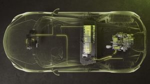 A graphic showing the layout of the McLaren Artura powertrain