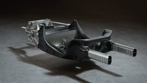 A McLaren Artura carbon fiber monocoque chassis
