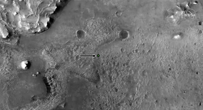 Perseverance has landed about two kilometers from a delta system, shown in the upper left of this image.