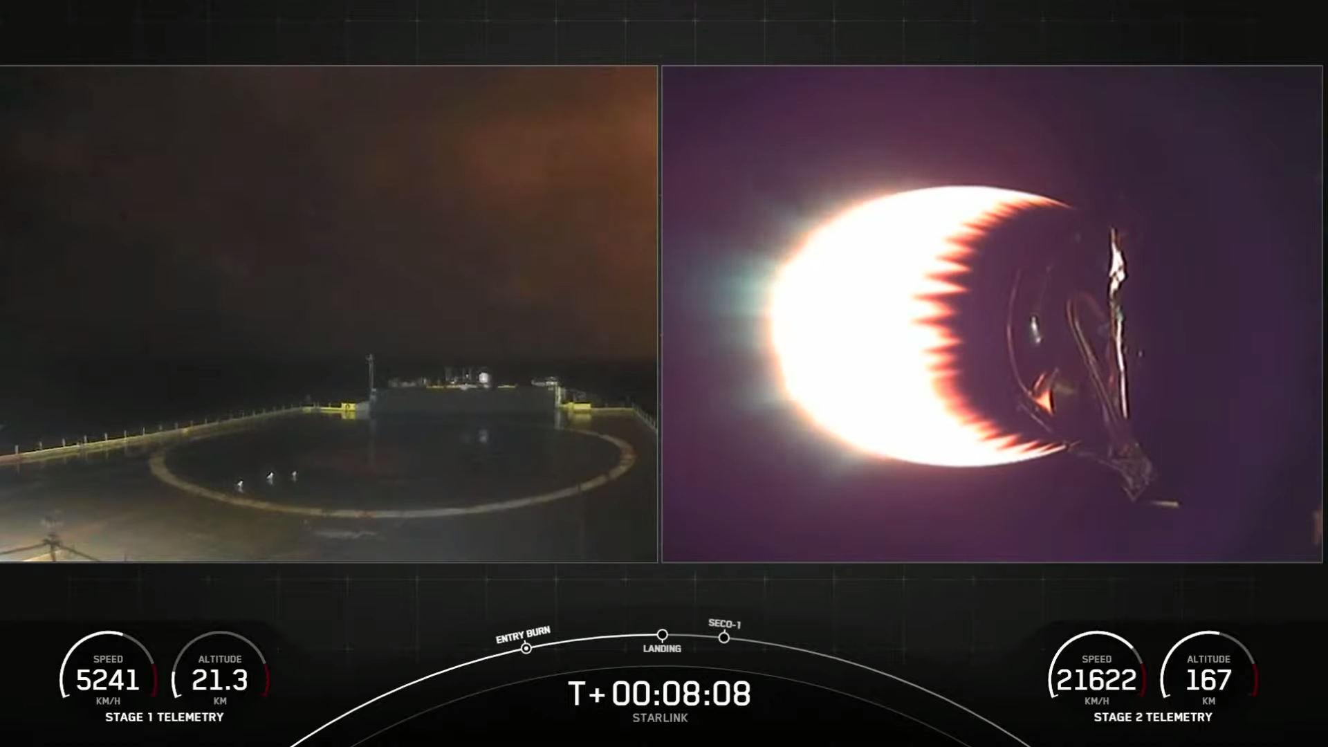 SPACEX Скриншоты. Starlink Falcon 9. Первая ступень Falcon 9 после запуска. Посадка первой ступени Falcon 9 Выдержка.