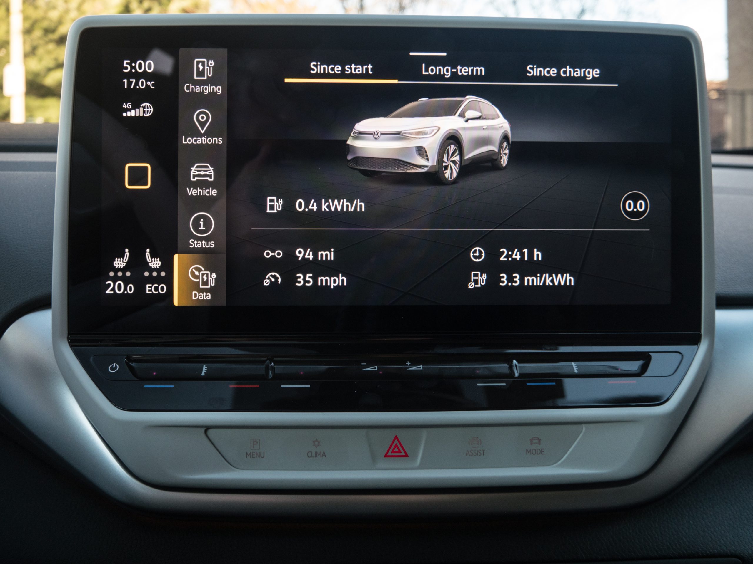 A VW ID.4 infotainment screen showing energy consumption