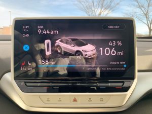 A VW ID.4 infotainment screen showing charging status