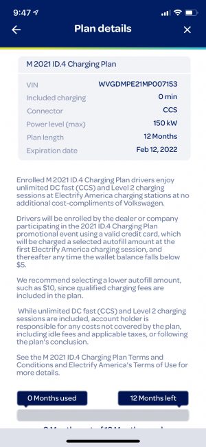 A screenshot of the Electrify America iOS app