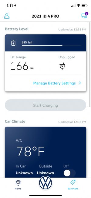 A screenshot of the VW Car-Net app for the ID.4