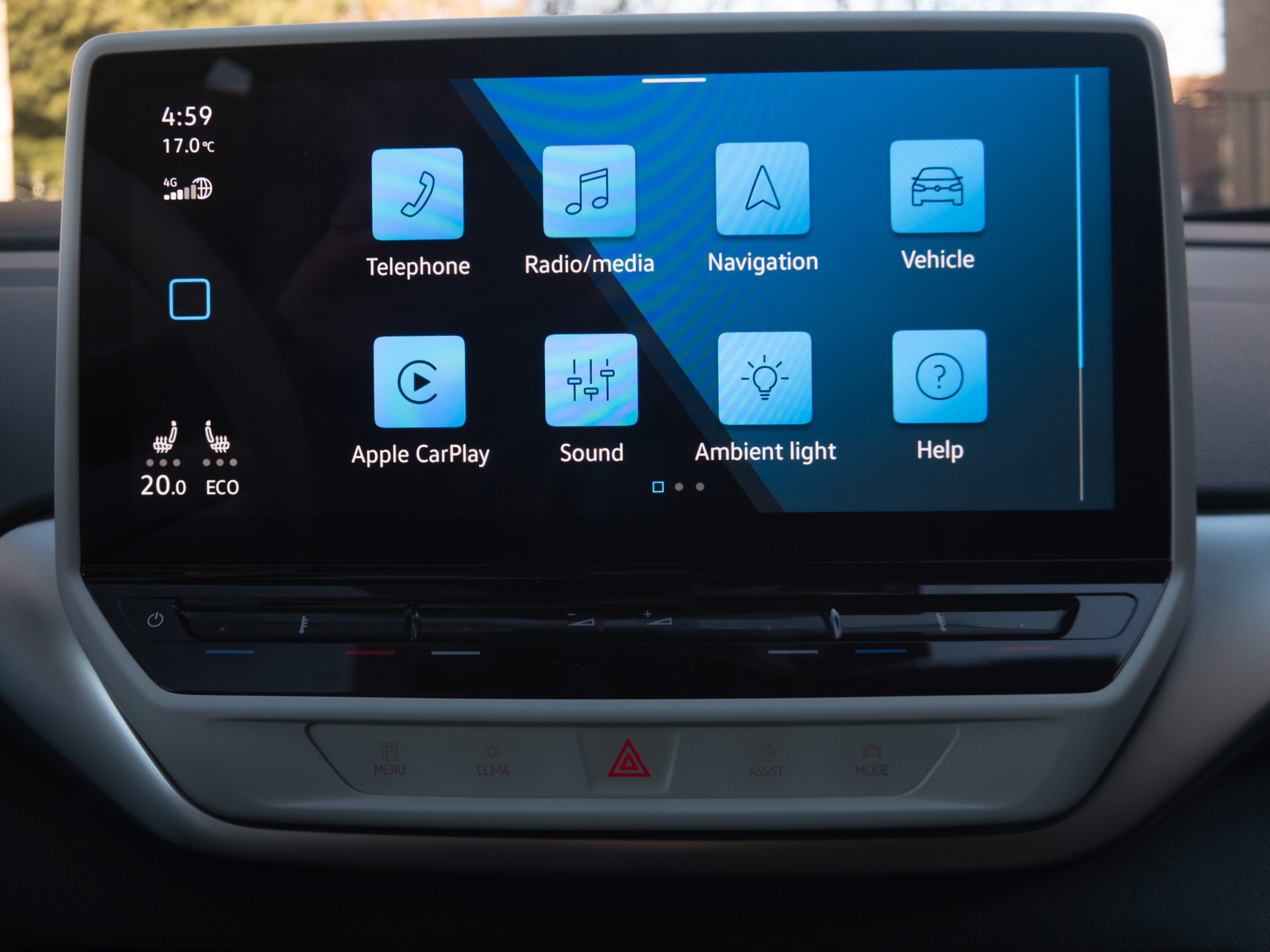 A VW ID.4 infotainment screen showing the main page