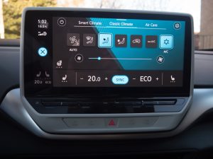 A VW ID.4 infotainment screen showing the climate controls