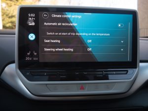 A VW ID.4 infotainment screen showing climate settings