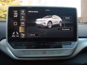 A VW ID.4 infotainment screen showing vehicle status