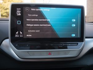 A VW ID.4 infotainment screen showing voice operation settings