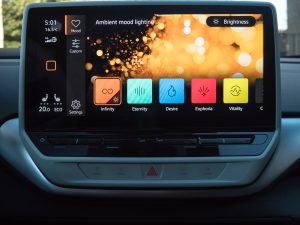 A VW ID.4 infotainment screen showing ambient lighting settings
